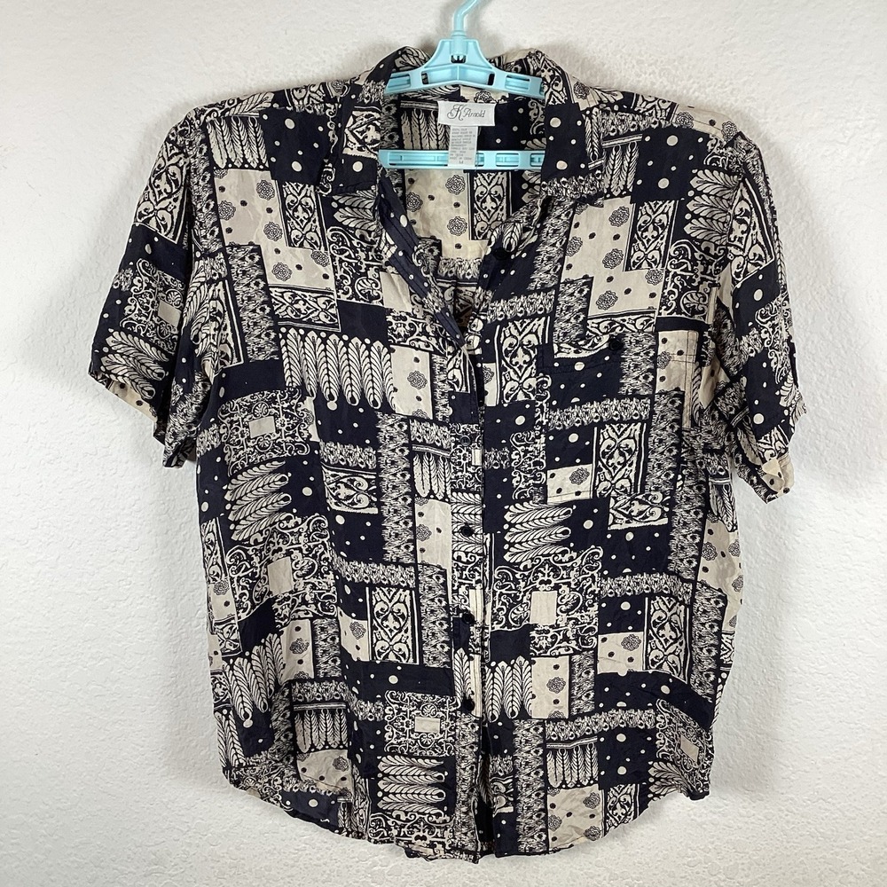 K Arnold Vintage Womens Button Up Shirt Sz M Medium Long Sleeve Silk Excellent